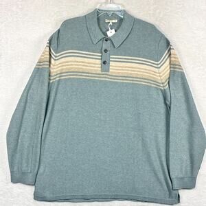 Marine Layer Polo Mens XXL Elias Blue Green Beige Striped Wool Sweater Huckberry